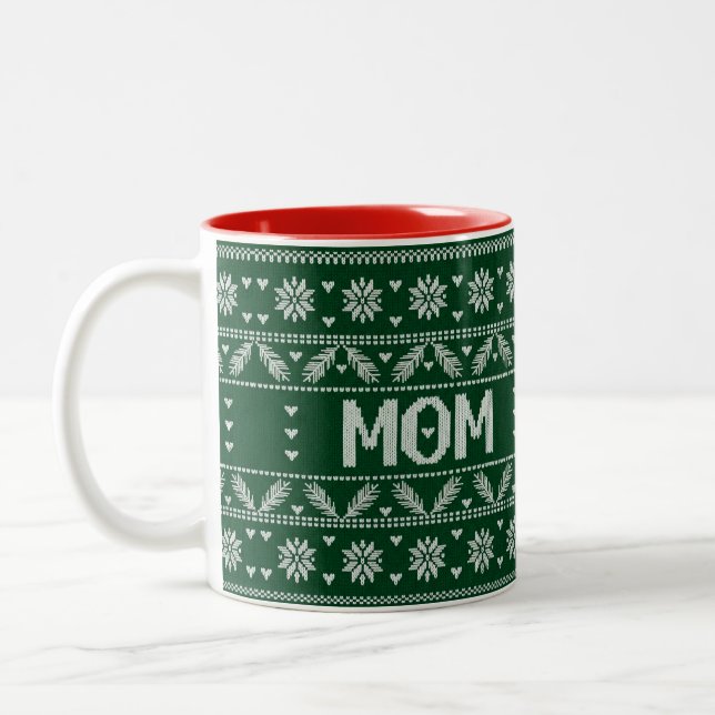 Weihnachts-Sweater-Strick-Muster — Mama Zweifarbige Tasse (Links)