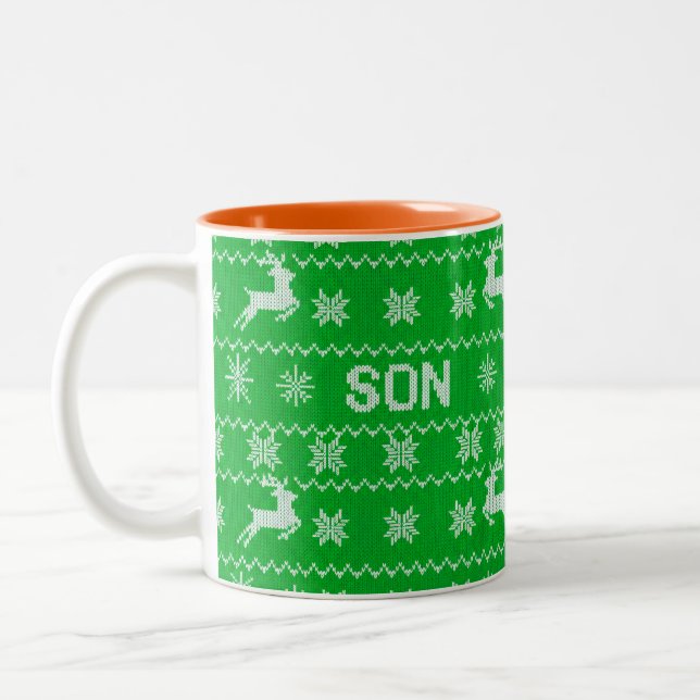 Weihnachts-Sweater-Strick-Muster — Sohn Zweifarbige Tasse (Links)