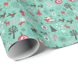 Weihnachts-Symbol-Muster Minze Grün Hintergrund Geschenkpapier