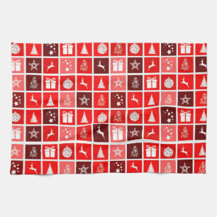 Weihnachts-Symbol rote Quadrate Urlaubskunst Klass Geschirrtuch