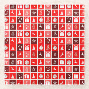 Weihnachts-Symbol rote Quadrate Urlaubskunst Klass Glasuntersetzer