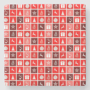 Weihnachts-Symbol rote Quadrate Urlaubskunst Klass Steinuntersetzer