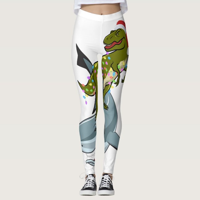 Weihnachts-T-Rex mit Weihnachtsbeleuchtung Rinding Leggings (Vorderseite)