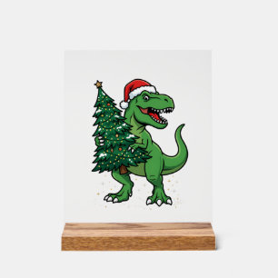 Weihnachts-T-Rex trägt Weihnachtsbaum Acrylschild