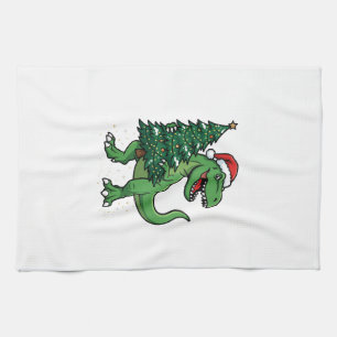 Weihnachts-T-Rex trägt Weihnachtsbaum Geschirrtuch