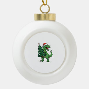 Weihnachts-T-Rex trägt Weihnachtsbaum Keramik Kugel-Ornament