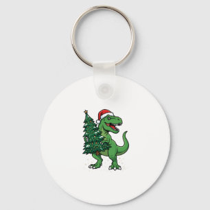 Weihnachts-T-Rex trägt Weihnachtsbaum Schlüsselanhänger
