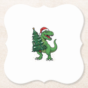 Weihnachts-T-Rex trägt Weihnachtsbaum Untersetzer