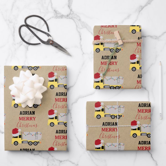 Weihnachts-Tanker LKWs Kraft Geschenkpapier Set (Vorderseite)