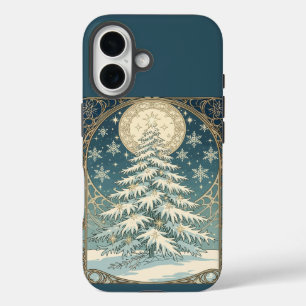 Weihnachts-Tannenbaum mit Schnee und sternförmigen iPhone 16 Hülle