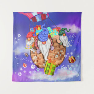 Weihnachts-Tapeten-Gnome fliegen und verschenken G Wandteppich
