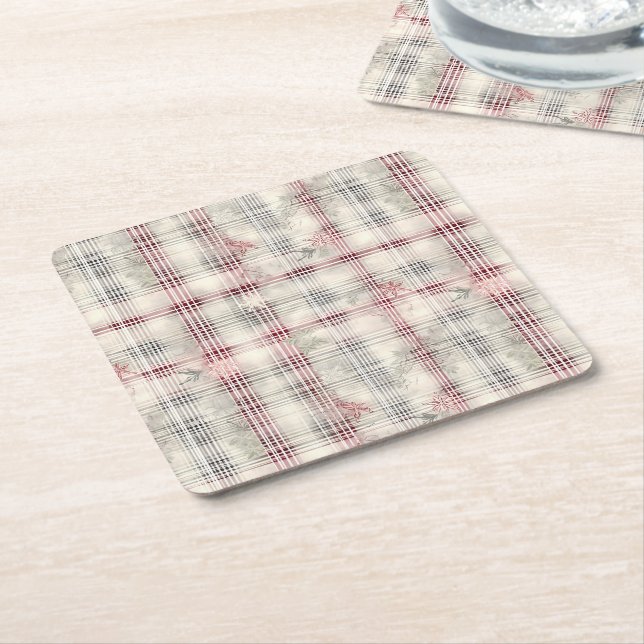 Weihnachts-Tartan-Blumendesign Serie #13 Rechteckiger Pappuntersetzer (angewinkelt)