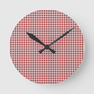 Weihnachts-Tartan in Rot und Weiß Runde Wanduhr