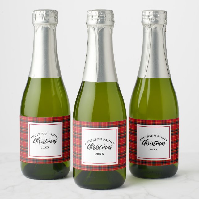 Weihnachts-Tartan Kariert Familienname Jahr (Flaschen)