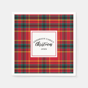 Weihnachts-Tartan Kariert Familienname Jahr Serviette