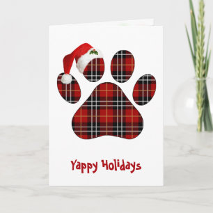 Weihnachts-Tartan-Karo-Hundepfotenabdruck und Hut Karte