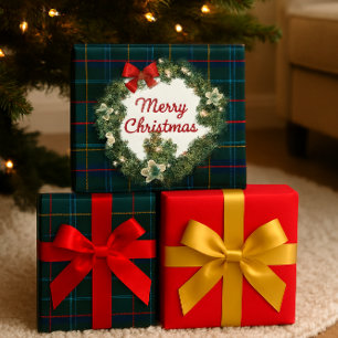 Weihnachts-Tartan mit Kranz-Handwerk oder Geschenk Geschenkpapier Set