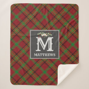 Weihnachts-Tartan-Monogramm-Familienmuster-Feierta Sherpadecke