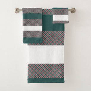Weihnachts-Tartan-Muster mit Streifen weiß grün Badhandtuch Set