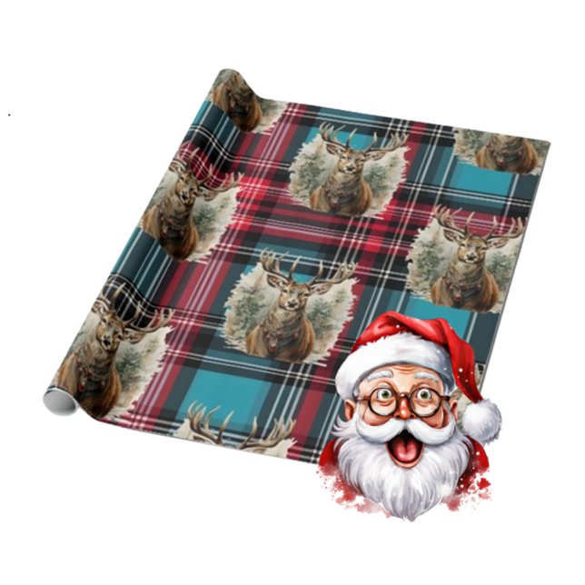 Weihnachts-Tartan-Rentiere Geschenkpapier (Christmas Reindeer)