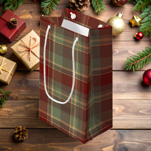 Weihnachts-Tartan Ziegelrot Grün ID1141A Kleine Geschenktüte
