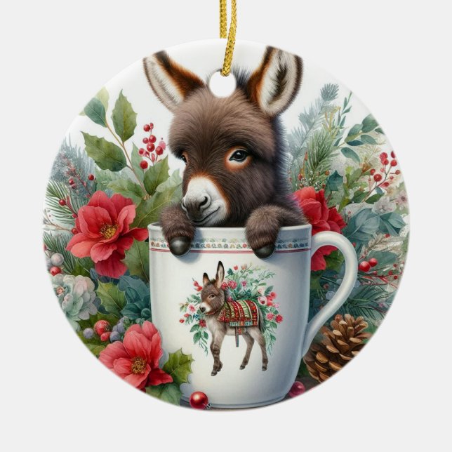 Weihnachts-Tasse Donkey Keramik Ornament (Vorne)