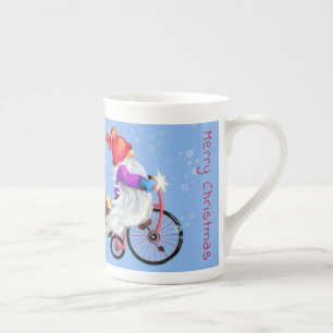 Weihnachts-Tasse Gnome mit Bike Prozellantasse