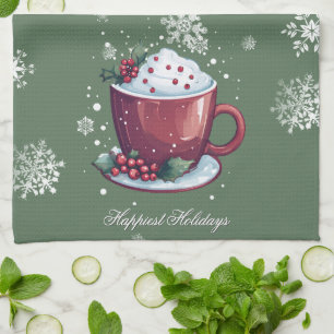 Weihnachts-Tasse heiße Schokolade Grün Geschirrtuch