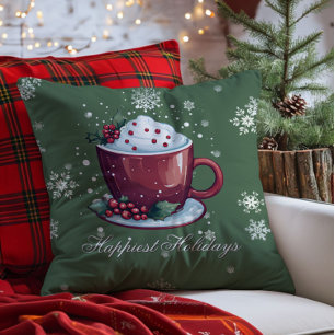 Weihnachts-Tasse heißer Schokolade   Grün Kissen