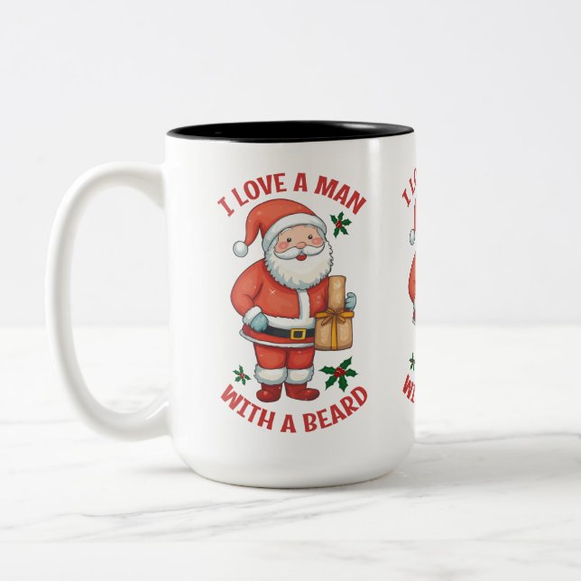 Weihnachts-Tasse: "Ich LIEBE einem MANN MIT EINEM  Zweifarbige Tasse (Links)