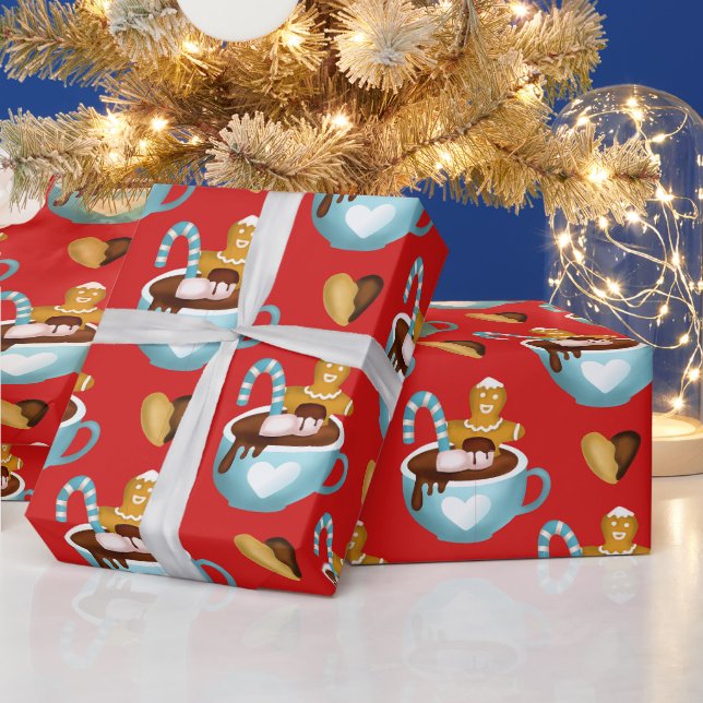 Weihnachts-Tasse mit heißer Schokolade und Cookies Geschenkpapier (Feiertage)