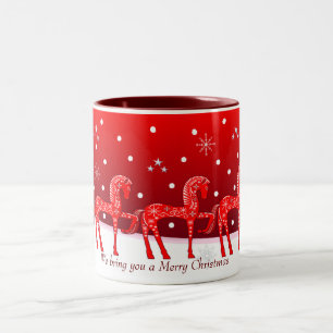 Weihnachts-Tasse mit niedlichen Pferden und Sonder Zweifarbige Tasse