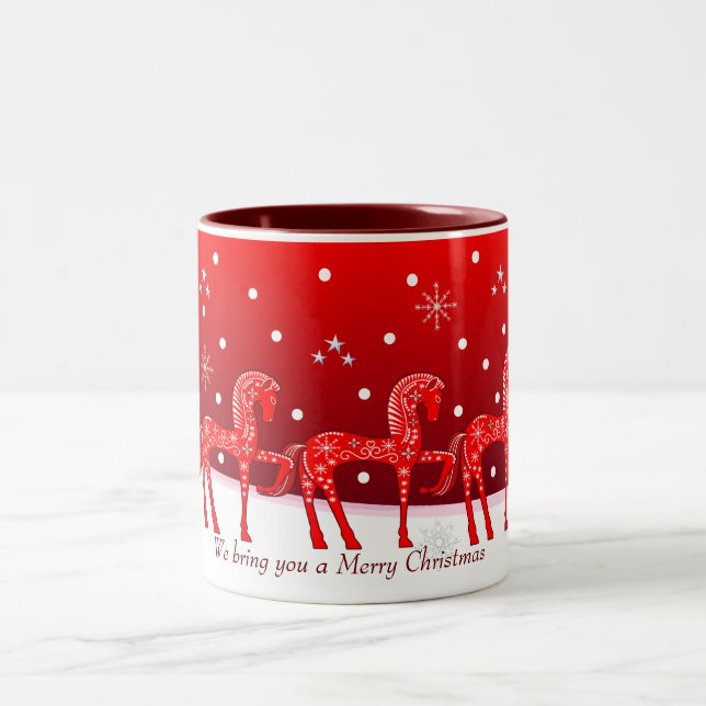 Weihnachts-Tasse mit niedlichen Pferden und Sonder Zweifarbige Tasse (Mittel)