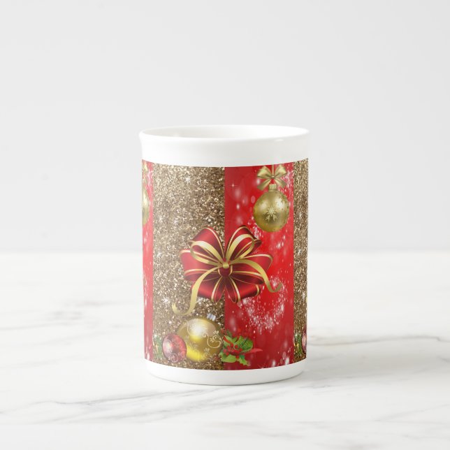 Weihnachts-Tasse, Red Gold Bow Prozellantasse (Vorderseite)