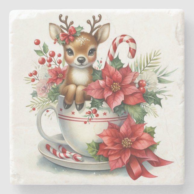 Weihnachts-Tasse Rentier 8 Steinuntersetzer (Vorderseite)