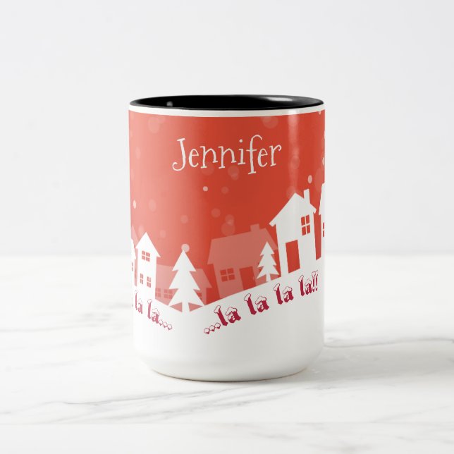 Weihnachts-Tasse, rot & weiß, Name Zweifarbige Tasse (Mittel)