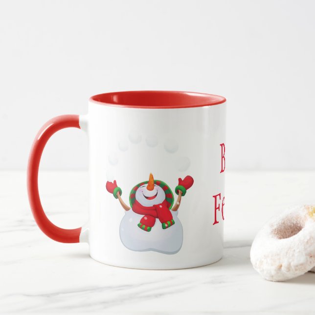 Weihnachts-Tasse-Snowman-Boas Festas Tasse (Mit Donut)