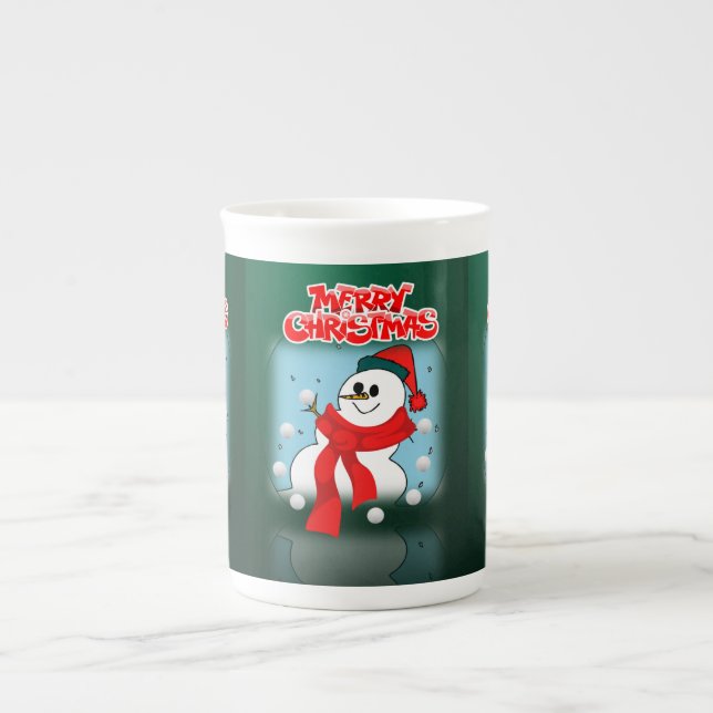 Weihnachts-Tasse Snowman, Frohe Weihnachten Prozellantasse (Vorderseite)