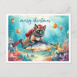 Weihnachts-Tauchgaupekatze unter dem Postkartenfes Feiertagspostkarte