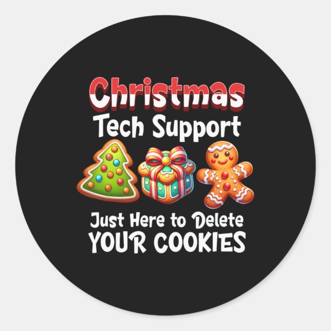 Weihnachts-Tech-Support hier, um Cookies-Männer zu Runder Aufkleber (Vorderseite)