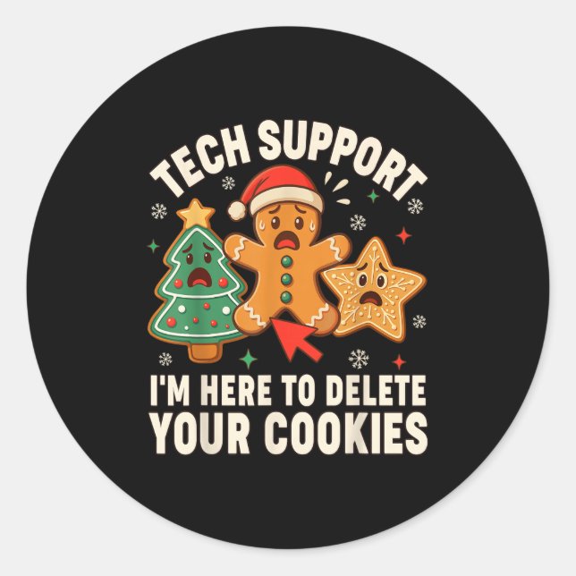 Weihnachts-Tech unterstützt hier, Cookies zu lösch Runder Aufkleber (Vorderseite)