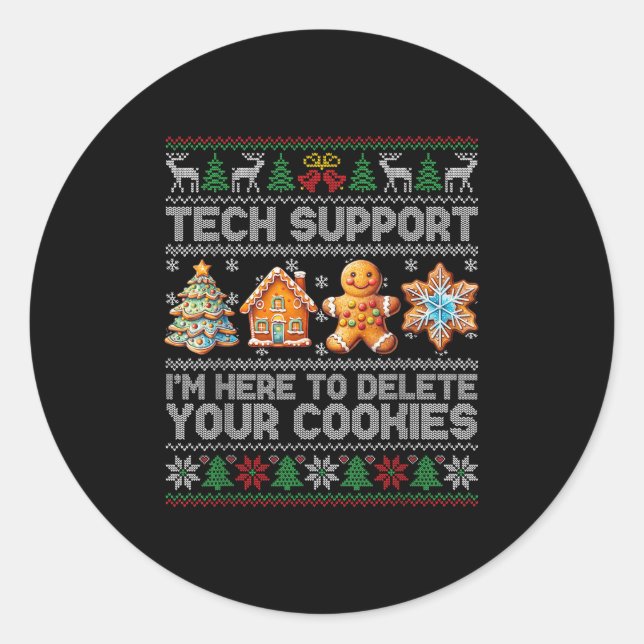 Weihnachts-Tech unterstützt hier, Cookies zu lösch Runder Aufkleber (Vorderseite)