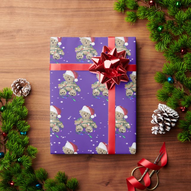 Weihnachts-Teddy-Bär in getrübten Lichtern Geschenkpapier (Feiertagsgeschenk)