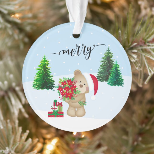 Weihnachts-Teddy-Bären Blume und Geschenke Ornament (Baum)