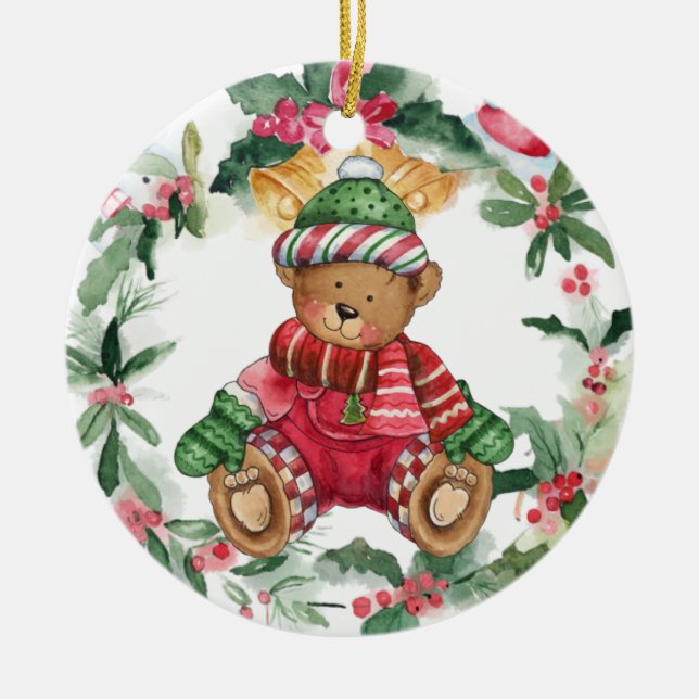 Weihnachts-Teddy Bären Keramik Ornament (Vorne)