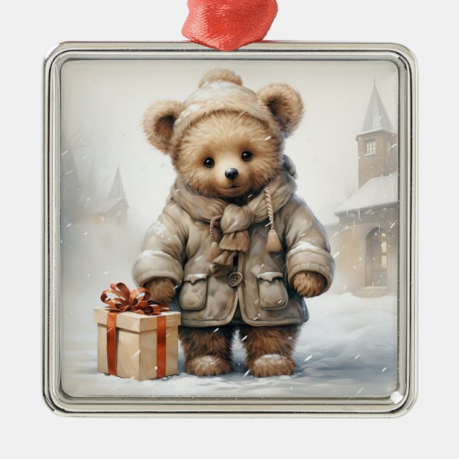 Weihnachts-Teddy-Bären-Ornament Ornament Aus Metall (Vorne)