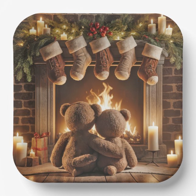 Weihnachts-Teddy-Bären schnüren Pappteller (Vorderseite)
