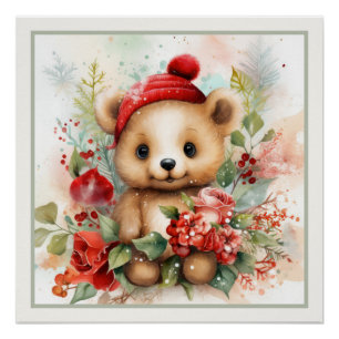 Weihnachts-Teddy-Bärenhut-Imitate Mat Ready to Fra Poster