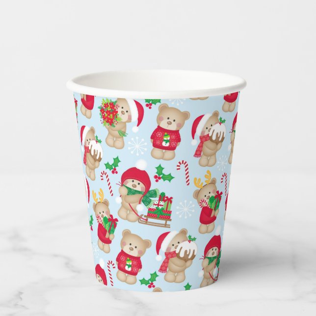Weihnachts-Teddy-Bears in Rot- und Grünbuch-Cups Pappbecher (Vorderseite)