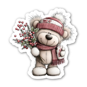 Weihnachts-Teddybär-Aufkleber Gemütliche Winterl Aufkleber
